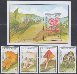 GRENADA GRENADINES Sc #1321,4-5,8,9 PART 1 MNH SET of 4 + S/S - MUSHROOMS