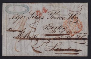 Ionian Islands 1848 Zante to London Redirected to Boston Stampless FL