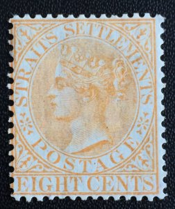 MALAYA 1867 Straits Settlements QV 8c CC Orange-Yellow MNG SG#14 M3058