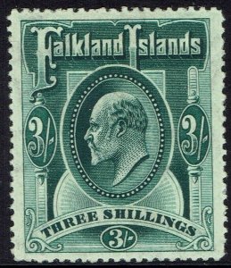 FALKLAND ISLANDS 1904 KEVII 3/-  