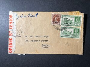 1940 Censored India Airmail Cover Mandvi Bombay to Kuwait Persian Gulf