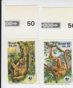 1984 Brazil WWF Wooley Spider Monkey (Scott 1926-27) MNH