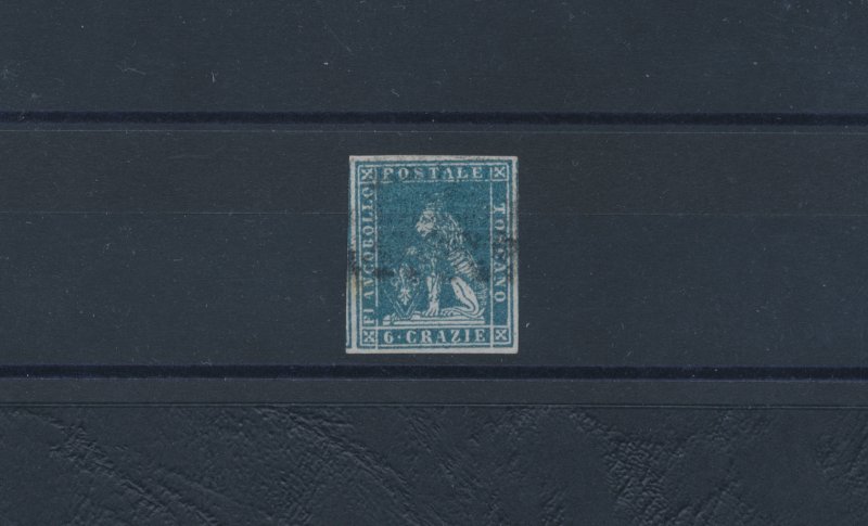 1851 Tuscany, #7, 6 crazies, slate on grey, used, Firme A. Diena and Giulio Bola