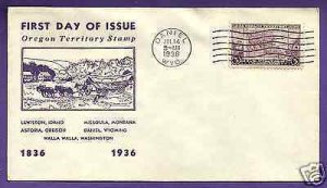 783  OREGON TERR. 3c 1936, DANIEL, WYO.,WASH. STAMP EXCH. FIRST DAY...