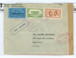 Martinique 140/142/171 1941 Censorship; wrinkled, horizontal crease