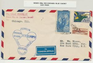 BRAZIL TO USA 1933 ZEPPELIN COVER, RIO-CHICAGO, BLUE CACHET, Si#239a