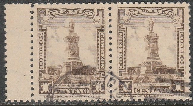 MEXICO RA2a, 1¢ Postal Tax.  BOOKLET PANE OF 2, USED. VF. (1579)