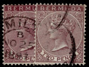 BERMUDA QV SG26 + 26a, 2d SHADE VARIETIES, FINE USED.