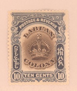 Labuan, Scott #103, MH, wrinkling around hinge