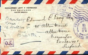 EL SALVADOR Air Mail Flight Cover *OK* GB London Forwarded 1934 {samwells}MS3150