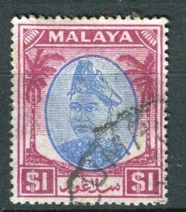 MALAYA; SELANGOR 1940s early Sultan issue fine used Shade of $1. value