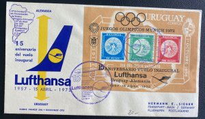 1972 Montevideo Uruguay First Flight Cover To Frankfurt Germany Lufthansa