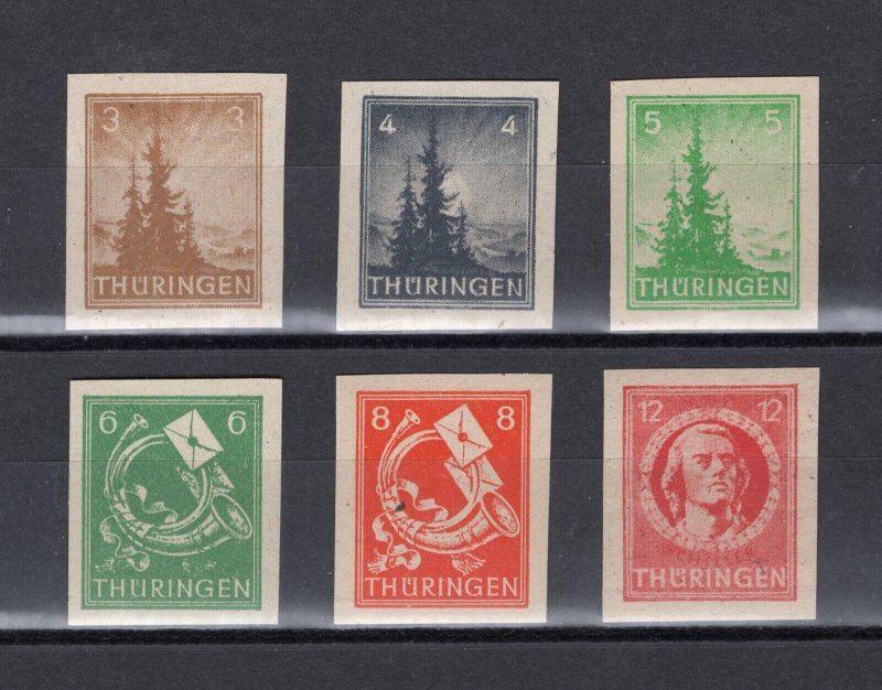 GERMANY SOVIET ZONE THURINGIA 16N1-16N6 RARE IMPERFORATED  PERFECT MNH