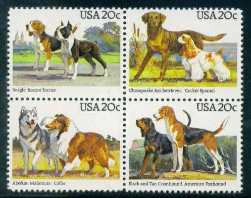 2098-2101 20c Dogs Fine MNH Plt/4 LR 1111 F06993