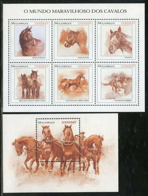 MOZAMBIQUE  HORSES SHEET & S/S MINT NEVER HINGED