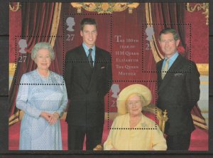 Great Britain 2000 Queen Mother 100th, Scott Nos.  1943 MNH S/S