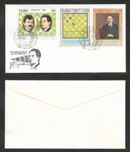 SE)1988 CUBA  FIRST DAY COVER, CENTENARY OF THE BIRTH OF J. R. CAPABLANCA, CHESS