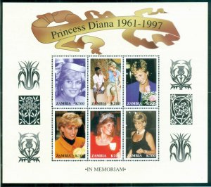 Zambia 1997 Princess Diana in Memoriam, Diana Out & About 700k MS MUH