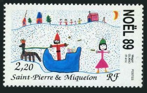 St Pierre & Miquelon 521,MNH.Michel 585. Christmas 1989.Child's drawing.