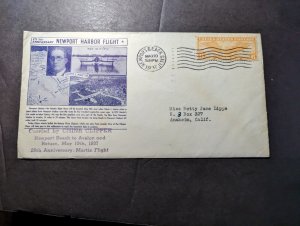 1937 USA Airmail Cover Newport Beach to Anaheim CA Newport Harbor Flight Cachet