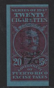 $US/Puerto Rico 1947 Cigarette Revenue 20 @ 15c, 17c o/p