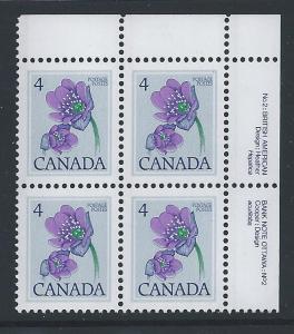 Canada #784 UR PL BL Hepatica 4¢ MNH4