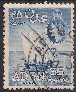 Aden 1953 - 63 QE2 35ct Deep Ultramarine Dhow used SG 56 ( J1206 )