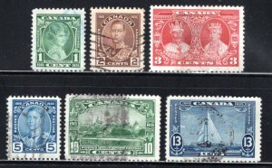 Scott 211-216, Complete Set, Used, King George V Silver Jubilee, Canada