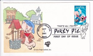 2001 Porky Pig Hand-Painted FDC, Pugh Cachets, Inc. Beverly Hills, CA (F32473)