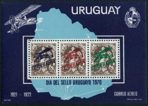 Uruguay C375, MNH. Mi 1181-1183 Bl.13. Stamp Day 1970: First Air Post issue.