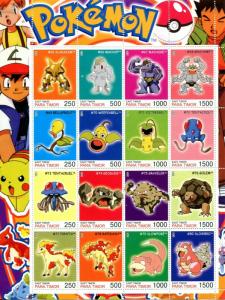 Complete 160 POKEMON Cinderella Stamps PARA TIMOR set of 10 Full Sheets 2001