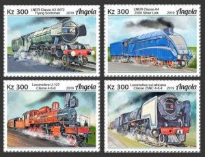 Angola - 2019 Steam Trains on Stamps - Set of 4 Stamps - ANG190115a