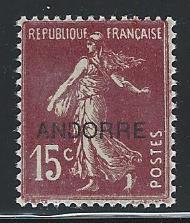 FRENCH ANDORRA mh gum has light tone see scan S.C. 6