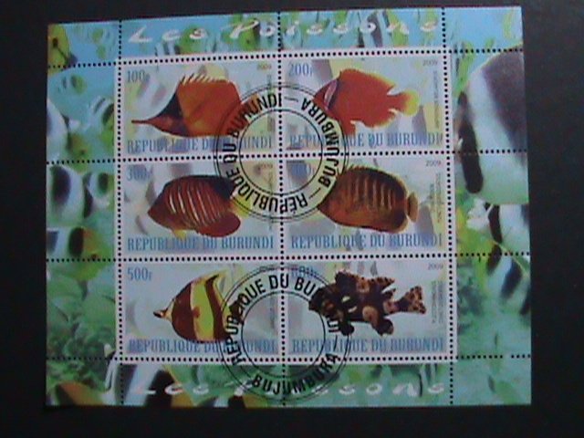 BURUNDI-2009- COLORFUL LOVELY BEAUTIFUL TROPICAL FISHES CTO SHEET VF-NO3