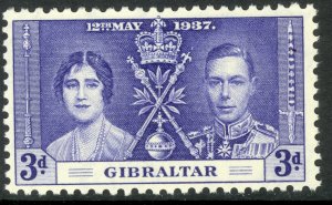 GIBRALTAR 1937 KGVI 3d CORONATION Issue Scott No. 106 MNH