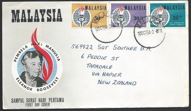 MALAYSIA 1964 Roosevelt commem FDC, Malacca cds............................88840