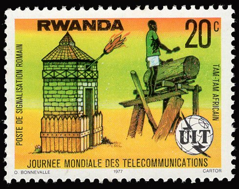 Rwanda 1977 ITU Emblem Roman Fire Tower African Tom-tom 20c Scott.809 MNH