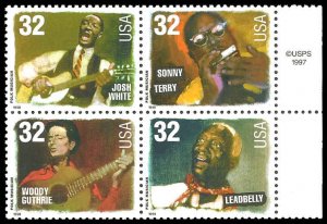 PCBstamps   US #3212/3215a Block $1.28(4x32c)Folk Musicians, MNH, (11)