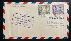 1941 Bathurst Gambia First flight airmail Cover FFC To Schenectady NY USA