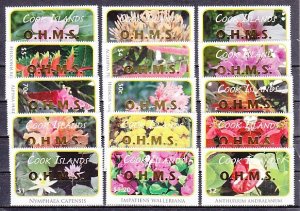 Cook Is., Scott cat. O70-O84. Flower values o/p in GOLD. Official Stamps. ^