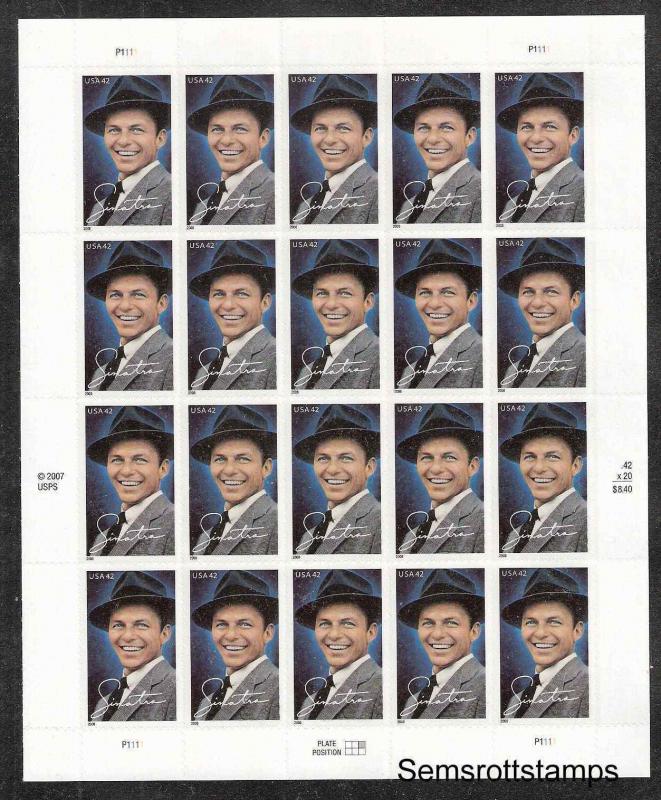 # 4265 Frank Sinatra 42¢ Sheet 1987 MNH