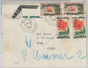 FAUNA animals FLOWERS - COTE D'IVOIRE -  POSTAL HISTORY: Cover to ITALY 1964