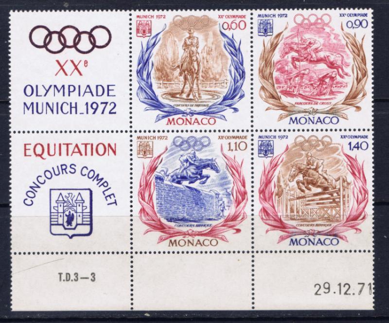 Monaco 839a MNH 1972 Olympics block of 4