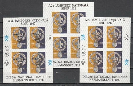 Romania, 2001 issue. 1932 National Jamboree, 3 labels with o/prints. ^