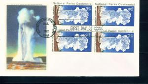 US Sc# 1453 FDC 4Blk Yellowstone Geyser Color Cachet