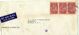 30c Triple airmail 10c per 1/4 ounce to BARBADOS 1939 cover Canada