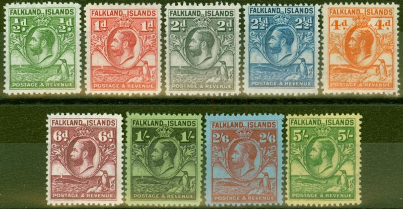 Falkland Islands 1929 set of 9 to 5s SG116-124 V.F Lightly Mtd Mint