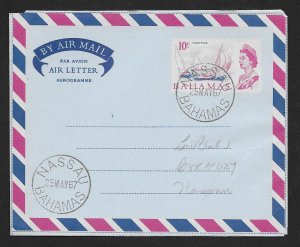 BAHAMAS Aerogramme 10¢ Queen & Sailboats 1967 Nassau cancel!
