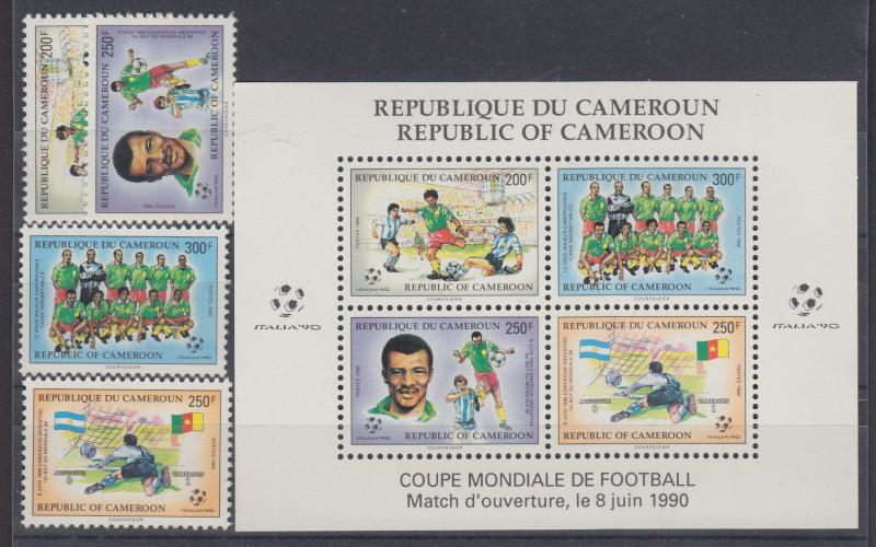 Cameroun Sc 848-851a MNH. 1990 World Soccer Championship + Souv Sheet