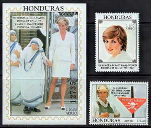 Honduras 1997 Sc#C1011/C1013 DIANA,PRINCESS OF WALES Set + Souvenir Sheet MNH
